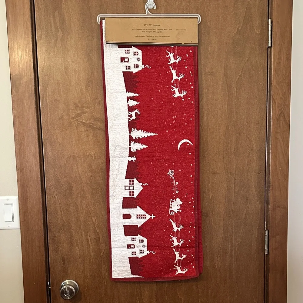 Festive Red and White Holiday Table Runner